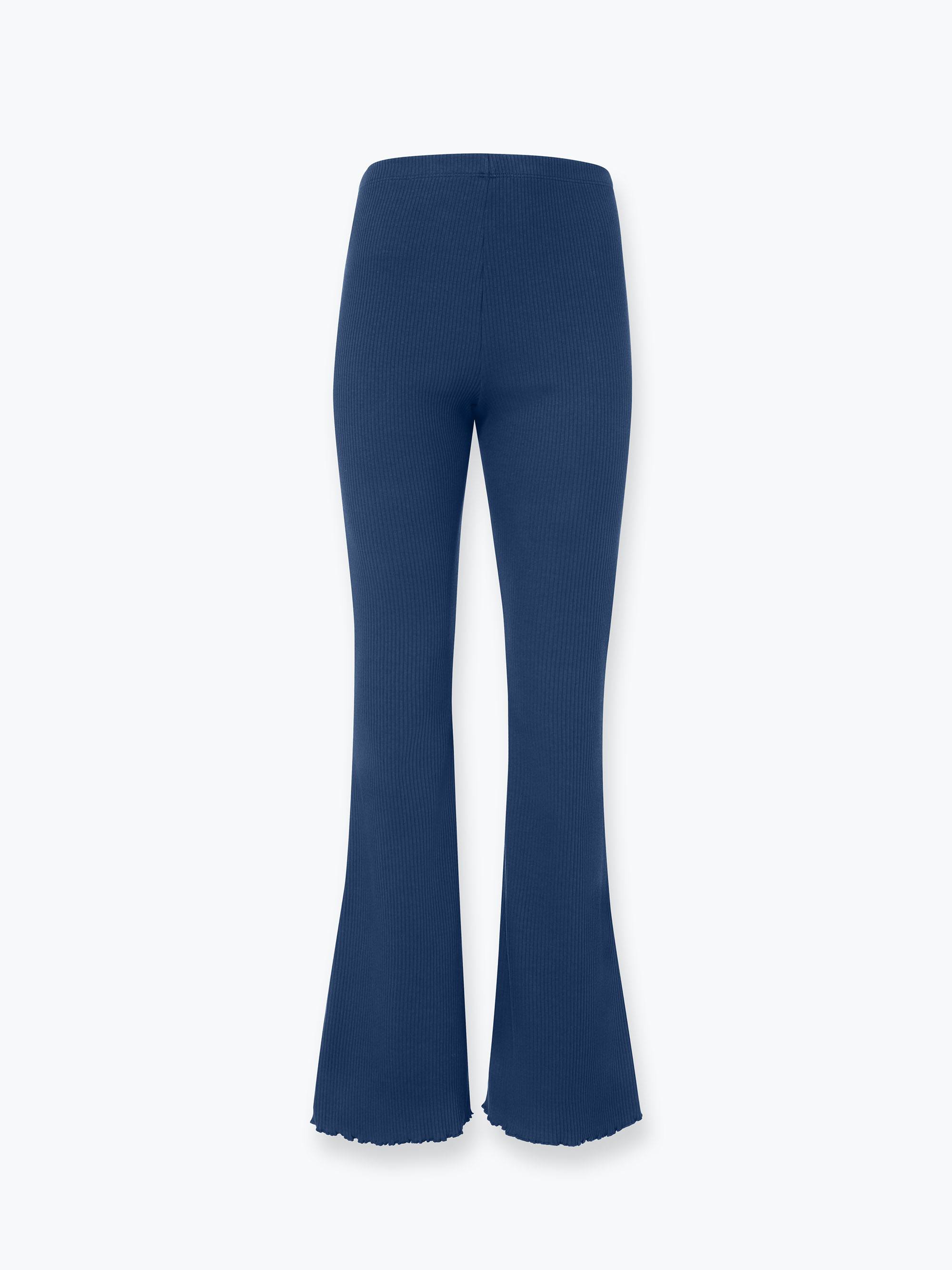 Niebieskie jeansowe dzwony z dzianiny w prążek damskie SHORT